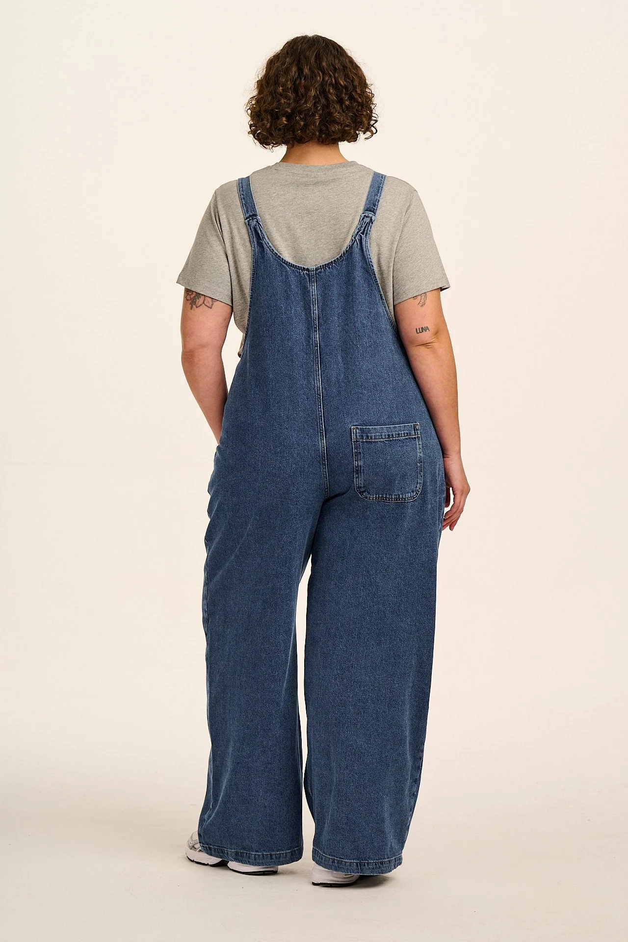 Ali - Wide Leg Denim Dungarees in Mid Wash Blue - Image 7