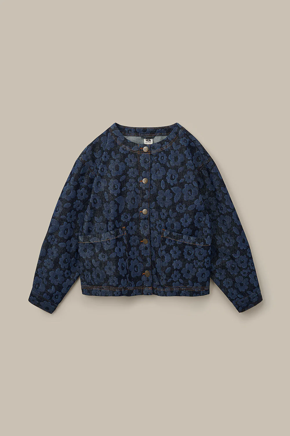Amarante - Collarless Denim Collarless Jacket in Vida Floral - Image 2