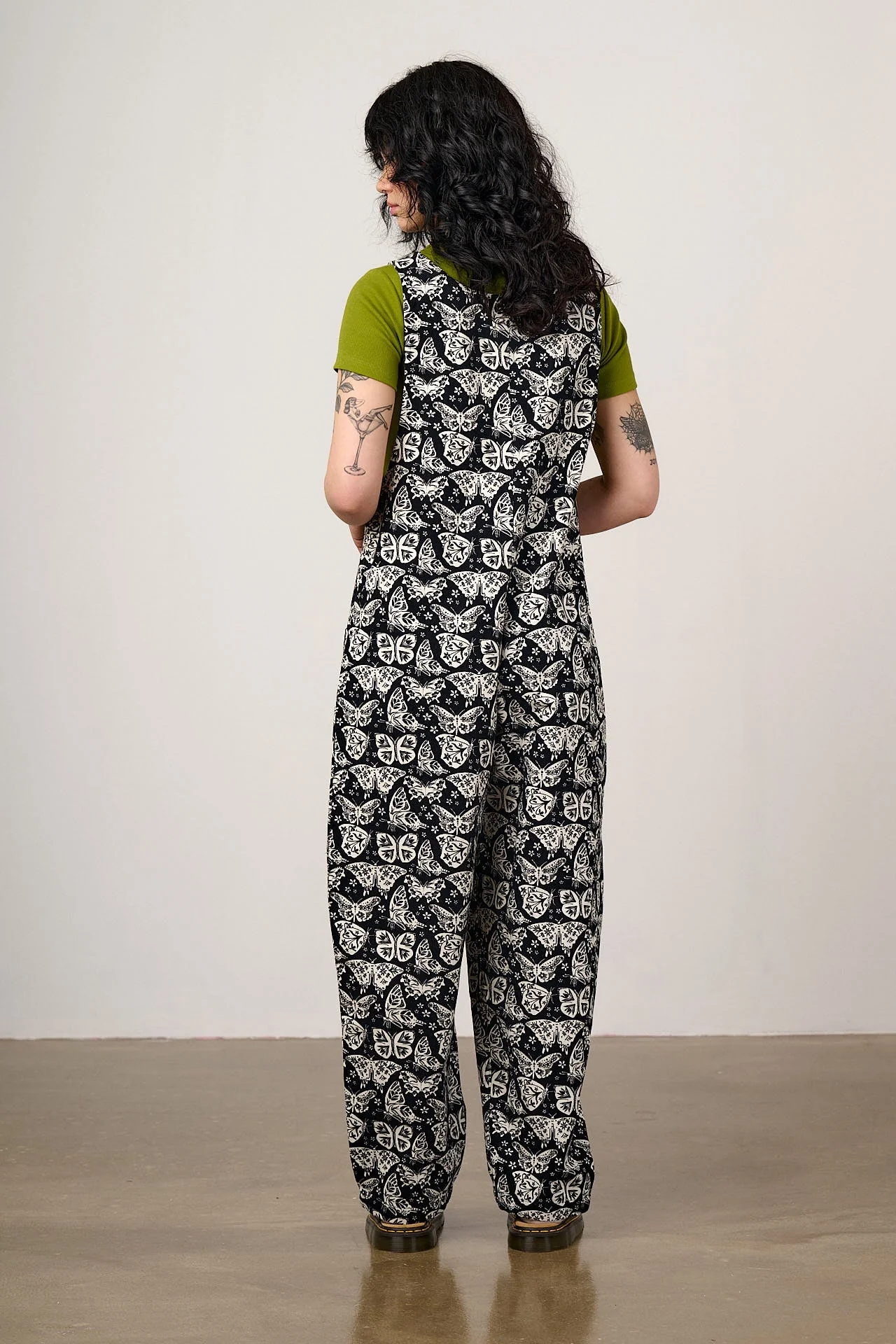 Ara - Cotton Dungarees in Black & White Butterfly Print - Image 8