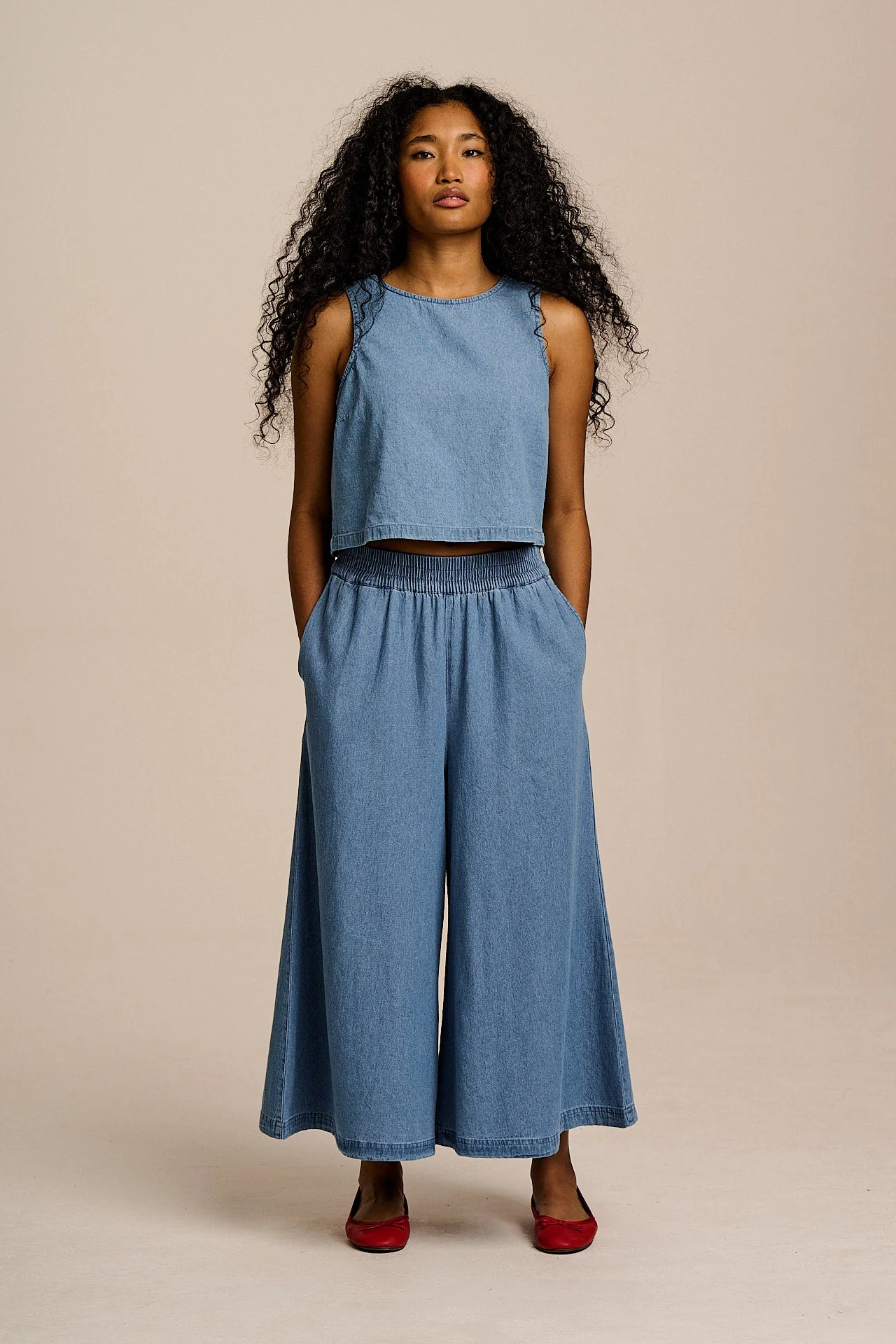 Arden -  Light Weight Denim Shell Top in Light Wash Blue - Image 6