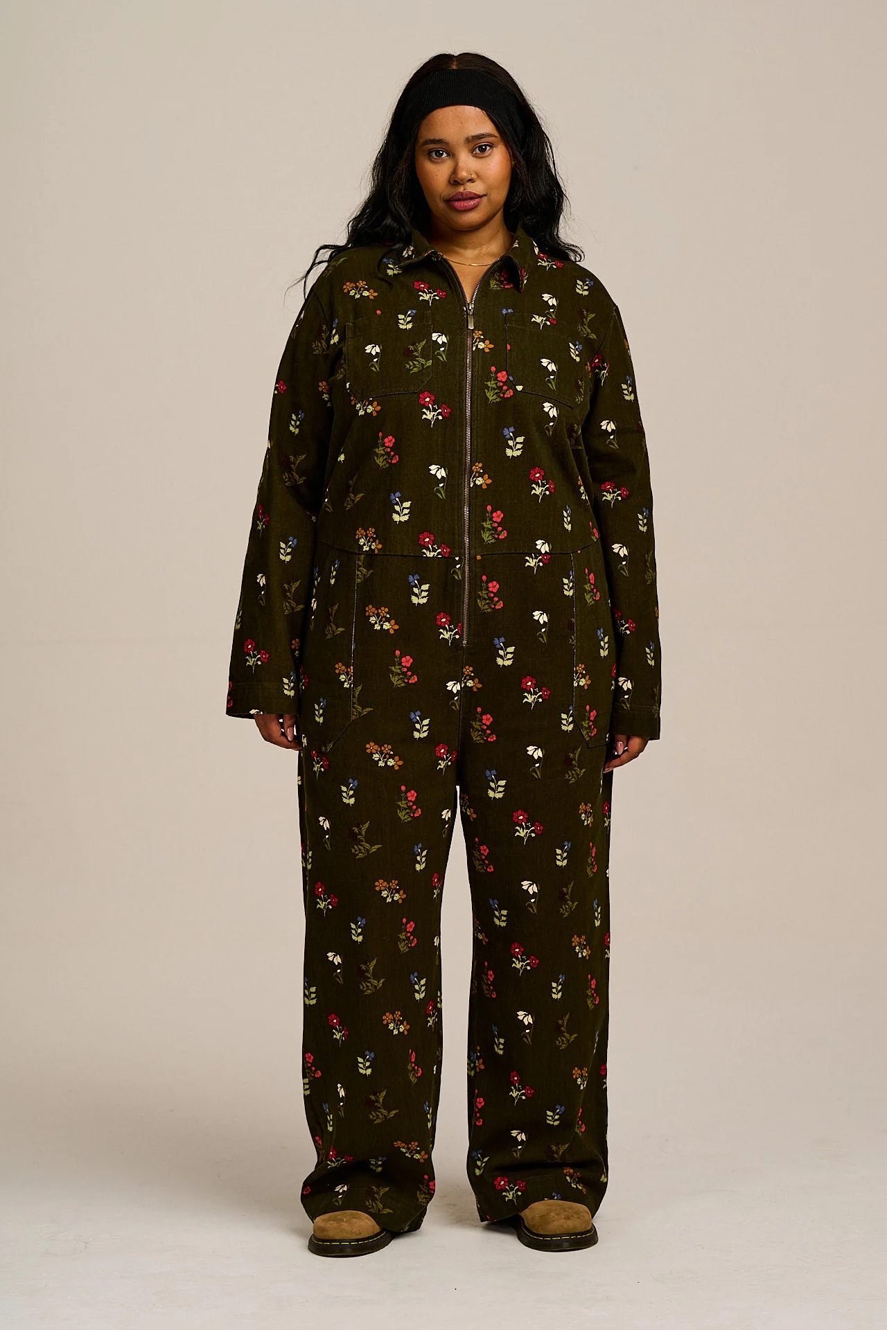 Arendal - Cotton Long Sleeve Jumpsuit in Winter Blooms - Image 6