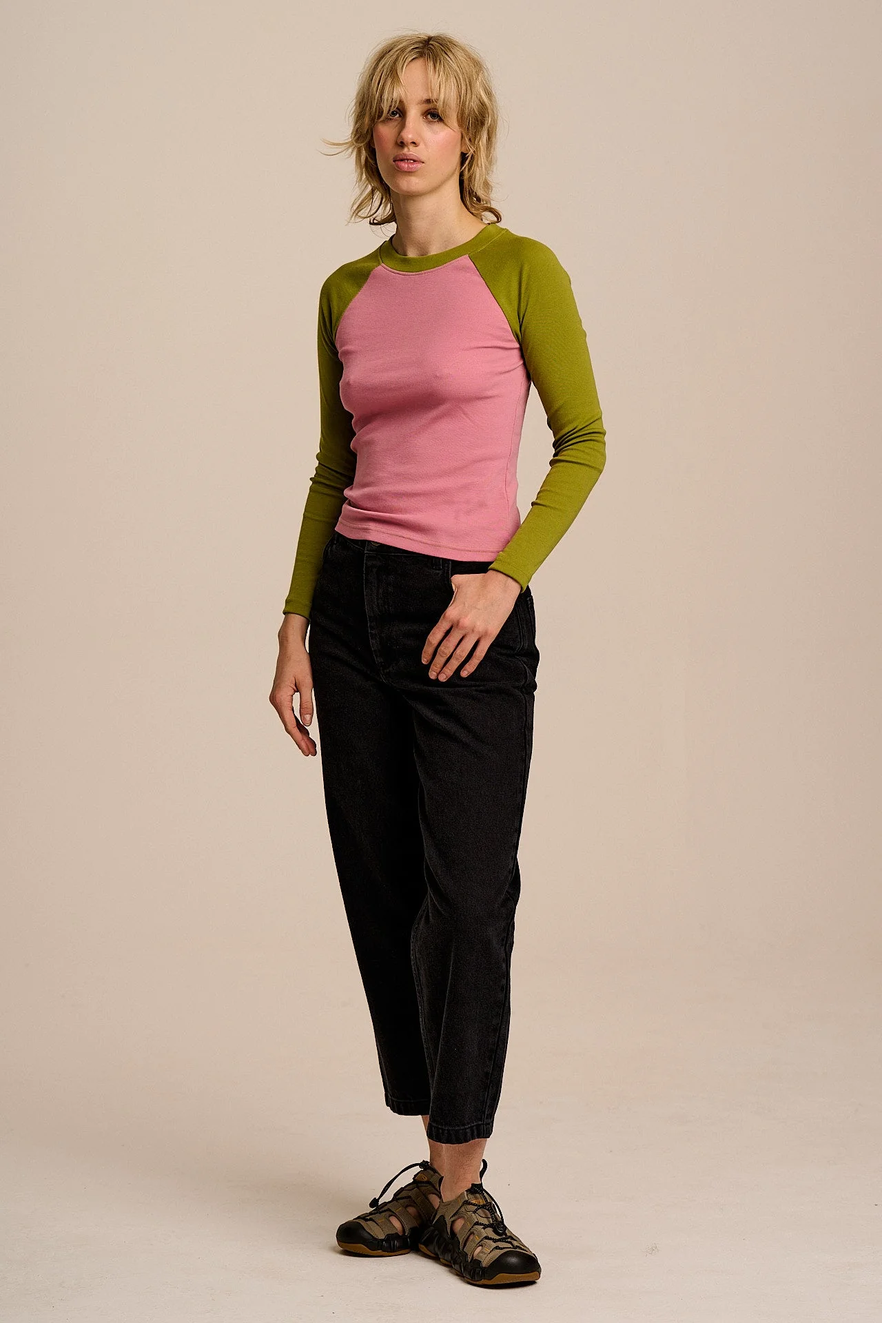 Avi - Raglan Long Sleeve Top in Pink & Green - Image 5