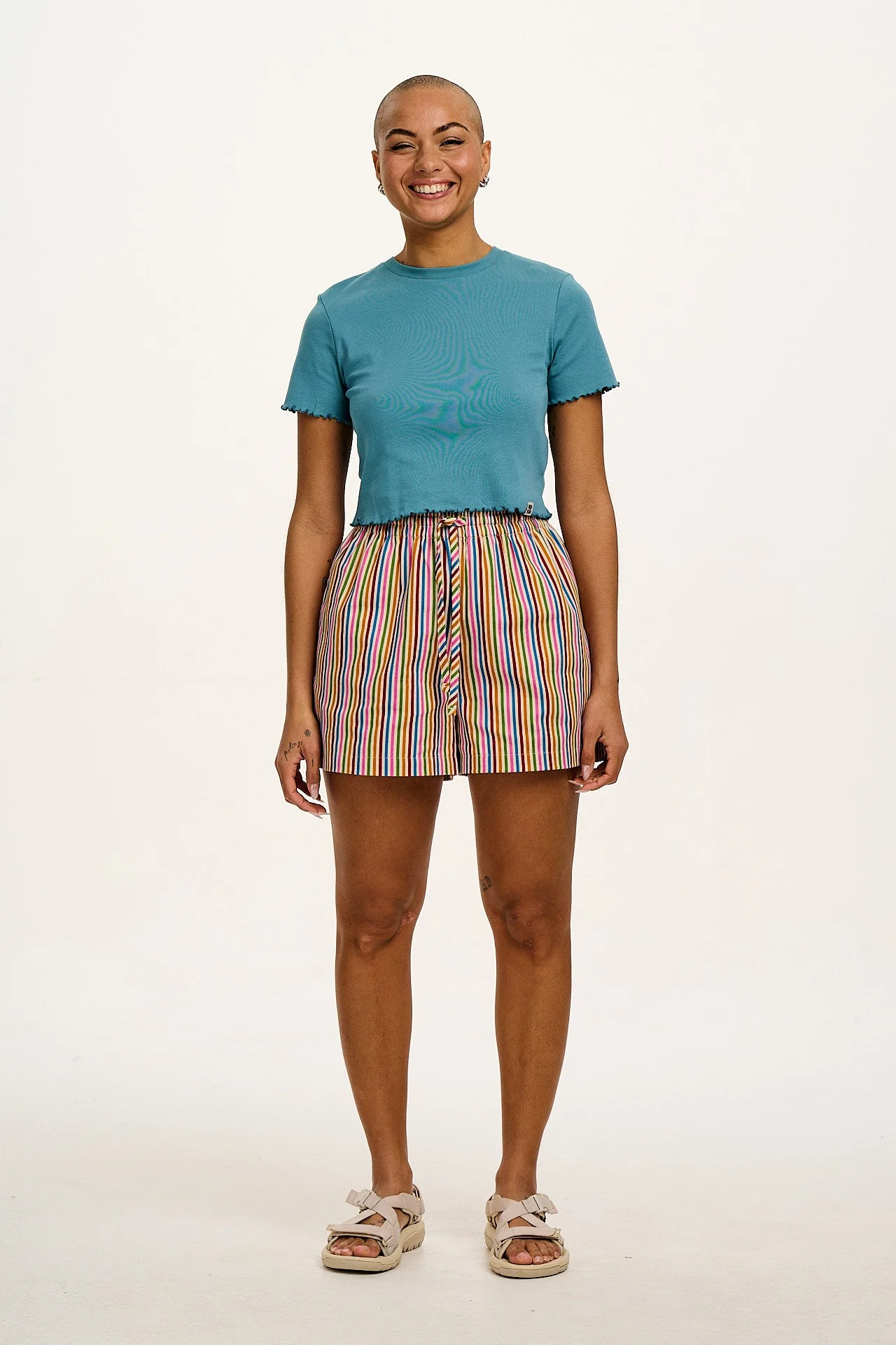 Charlie - Cotton Shorts in Rainbow & Ecru Stripe - Image 10