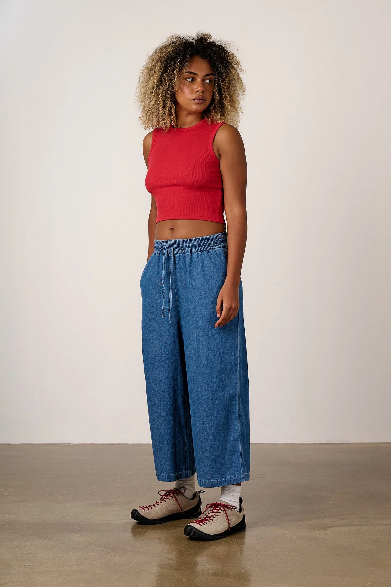 Chuck - Wide Leg Denim Trousers in Midwash Blue - Image 3