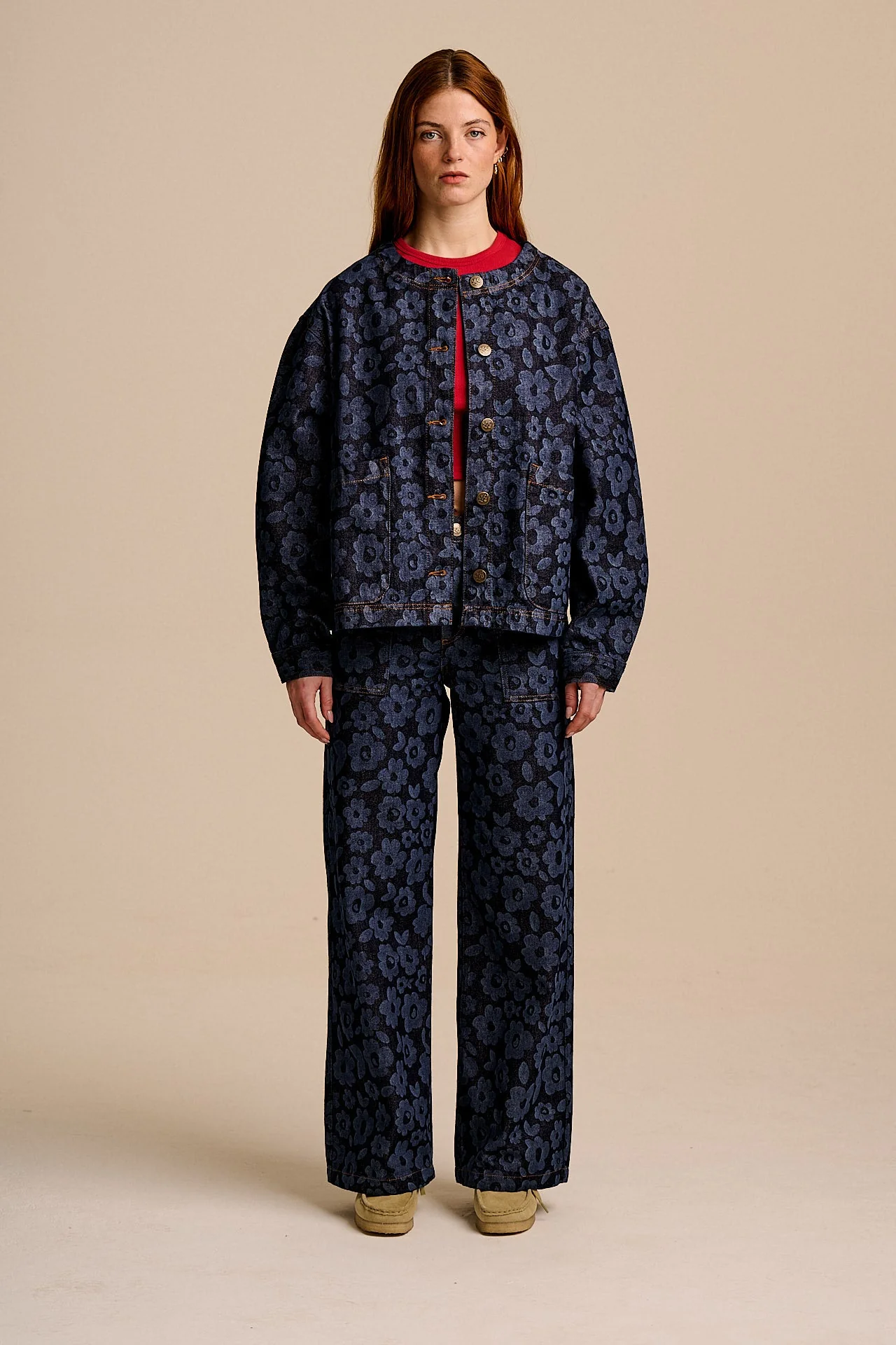 Delores - Wide Leg Denim Jeans in Indigo Vida Floral - Image 6