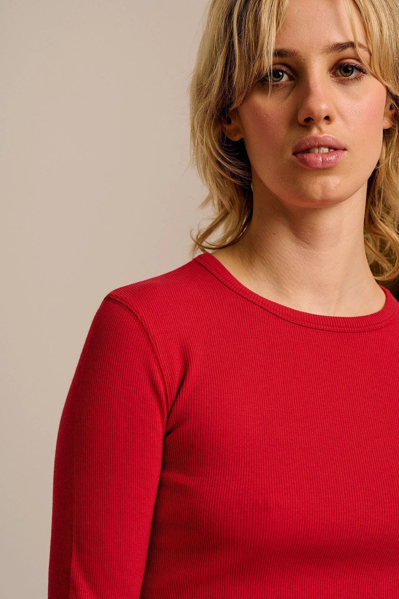 Grayson -  Long Sleeve Cotton T-Shirt in Red - Image 3