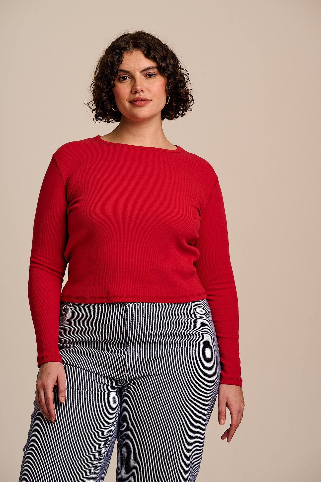 Grayson -  Long Sleeve Cotton T-Shirt in Red - Image 6