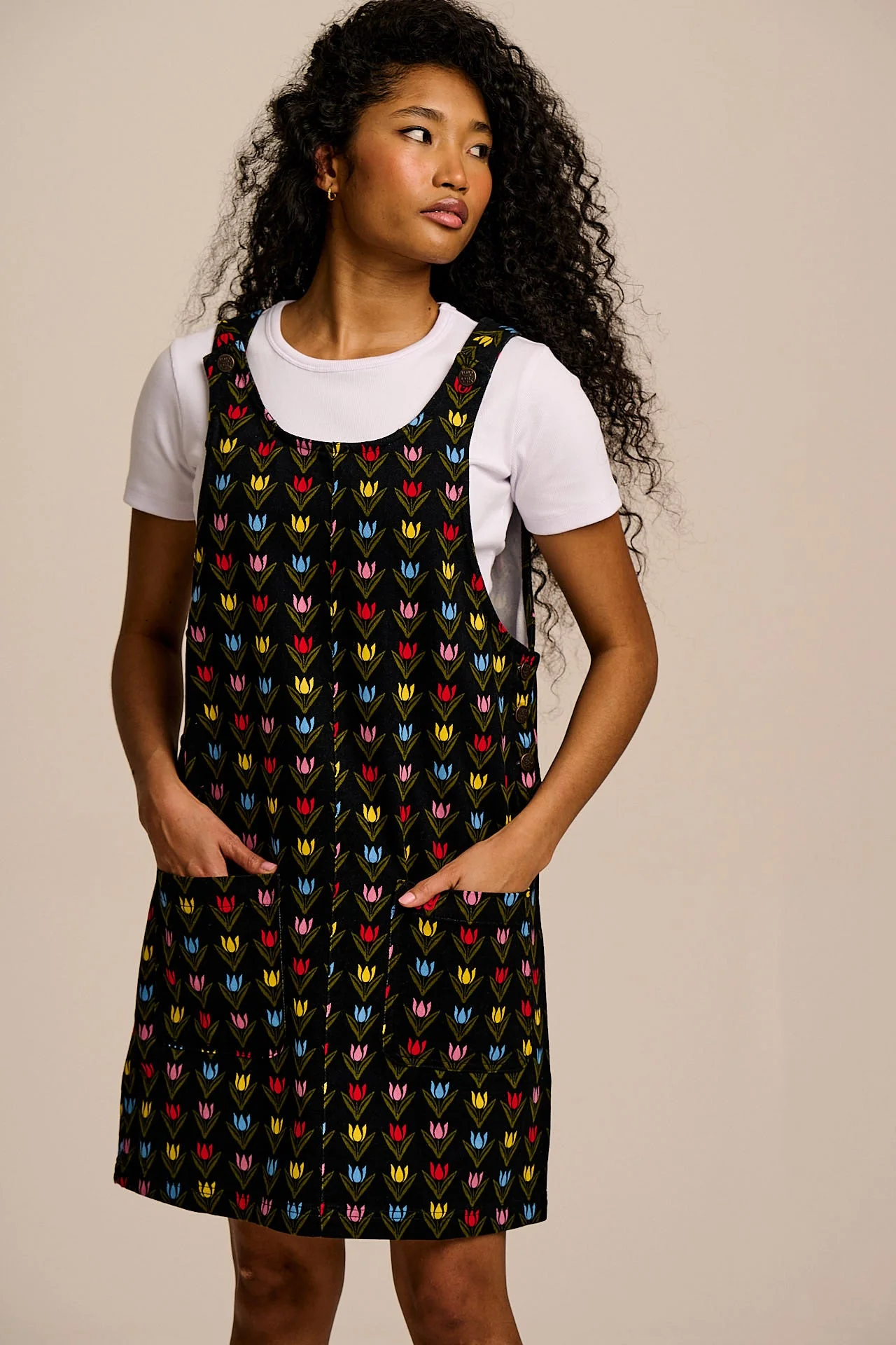 Layla - Mini Cotton Dress in Black Tulip Print - Image 3