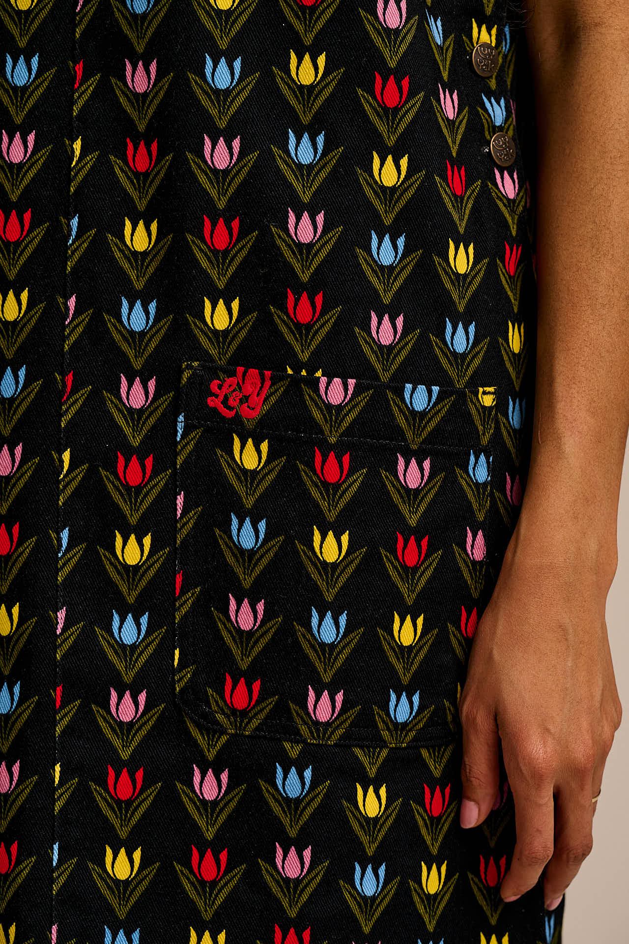 Layla - Mini Cotton Dress in Black Tulip Print - Image 4