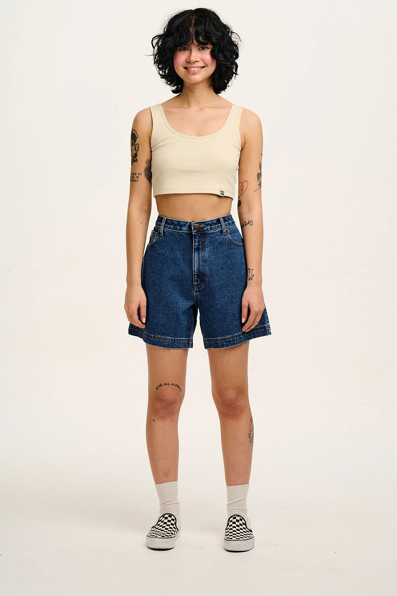 Lexi - High Waist Denim Shorts in Mid Wash Blue - Image 3