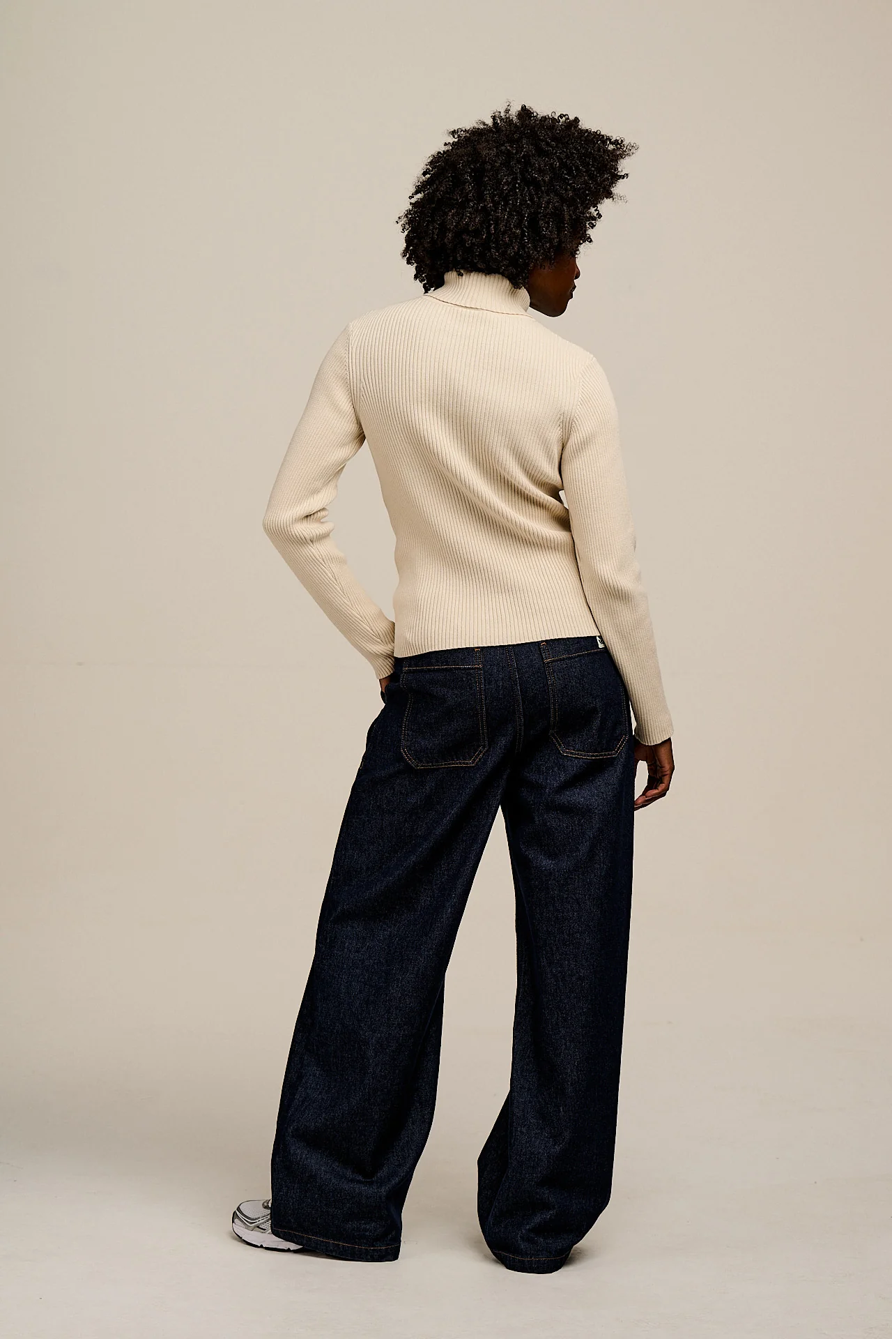 Eva - Cotton Funnel Neck Long Sleeve Top in Pearl - Image 6