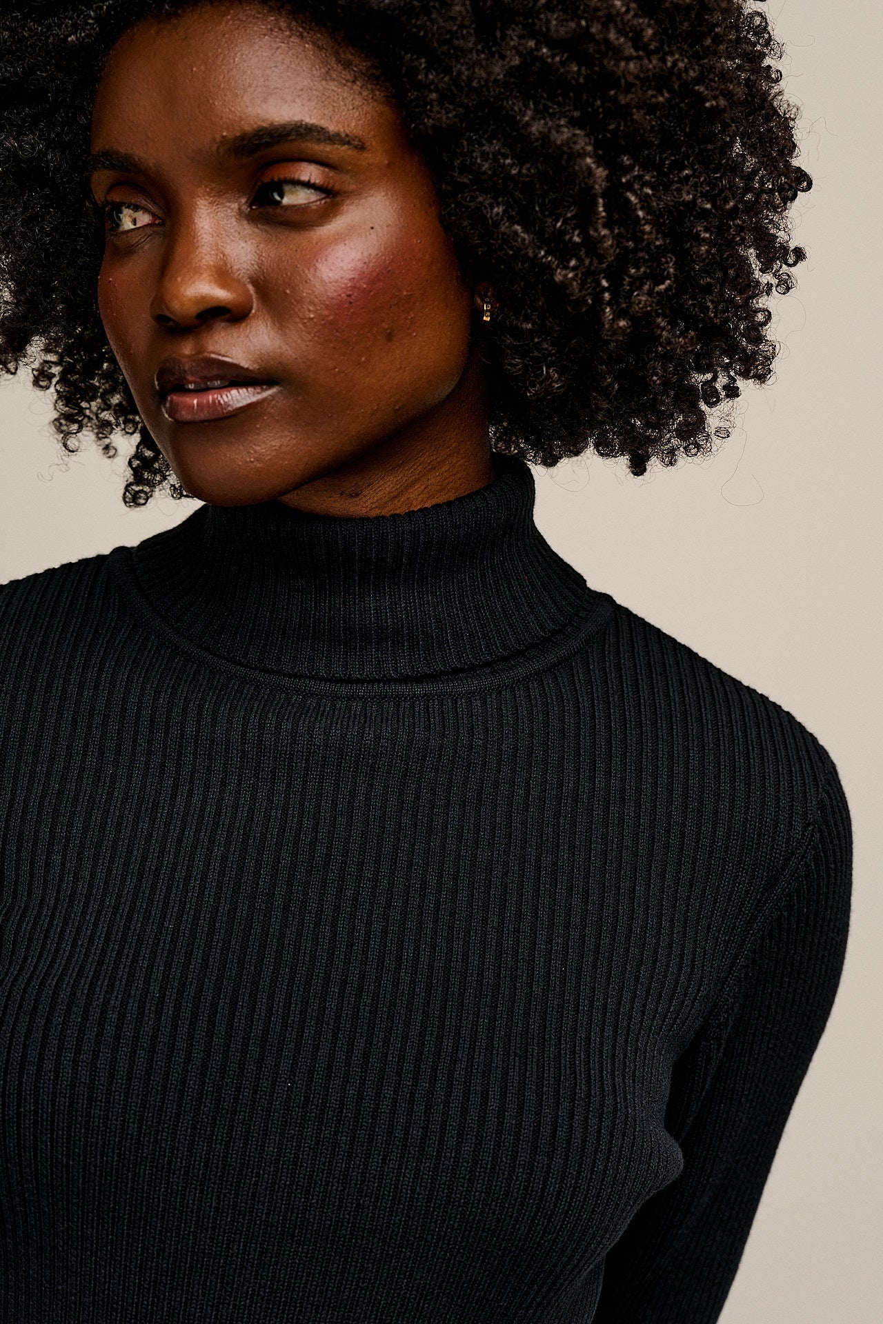 Eva - Knitted Roll Neck Long Sleeve Top in Black - Image 2