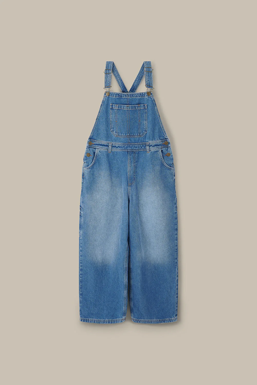 Mullen - Denim Dungarees in Midwash with Metal Clasps - Image 10