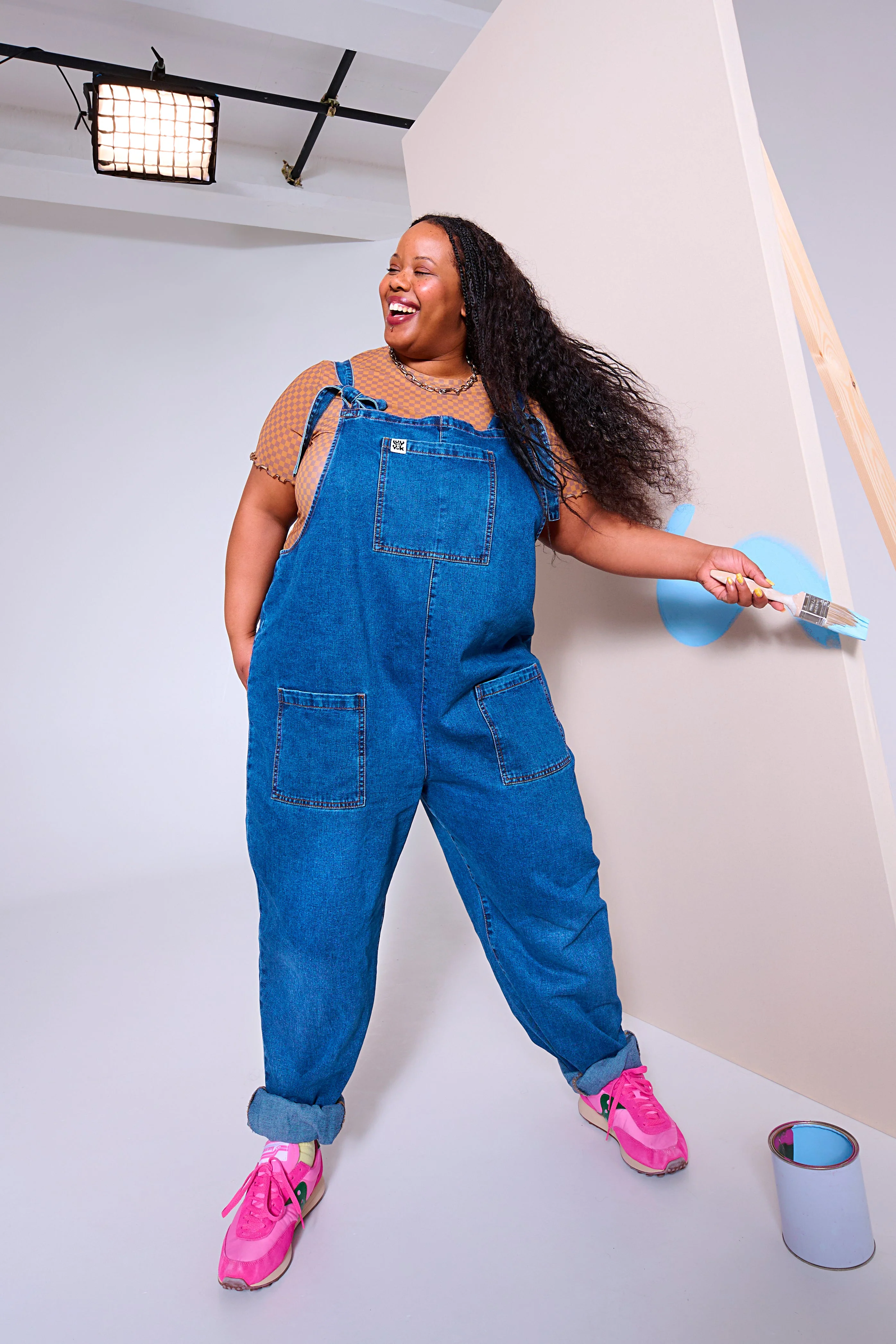 Original - Denim Dungarees in Mid Wash Blue - Image 4