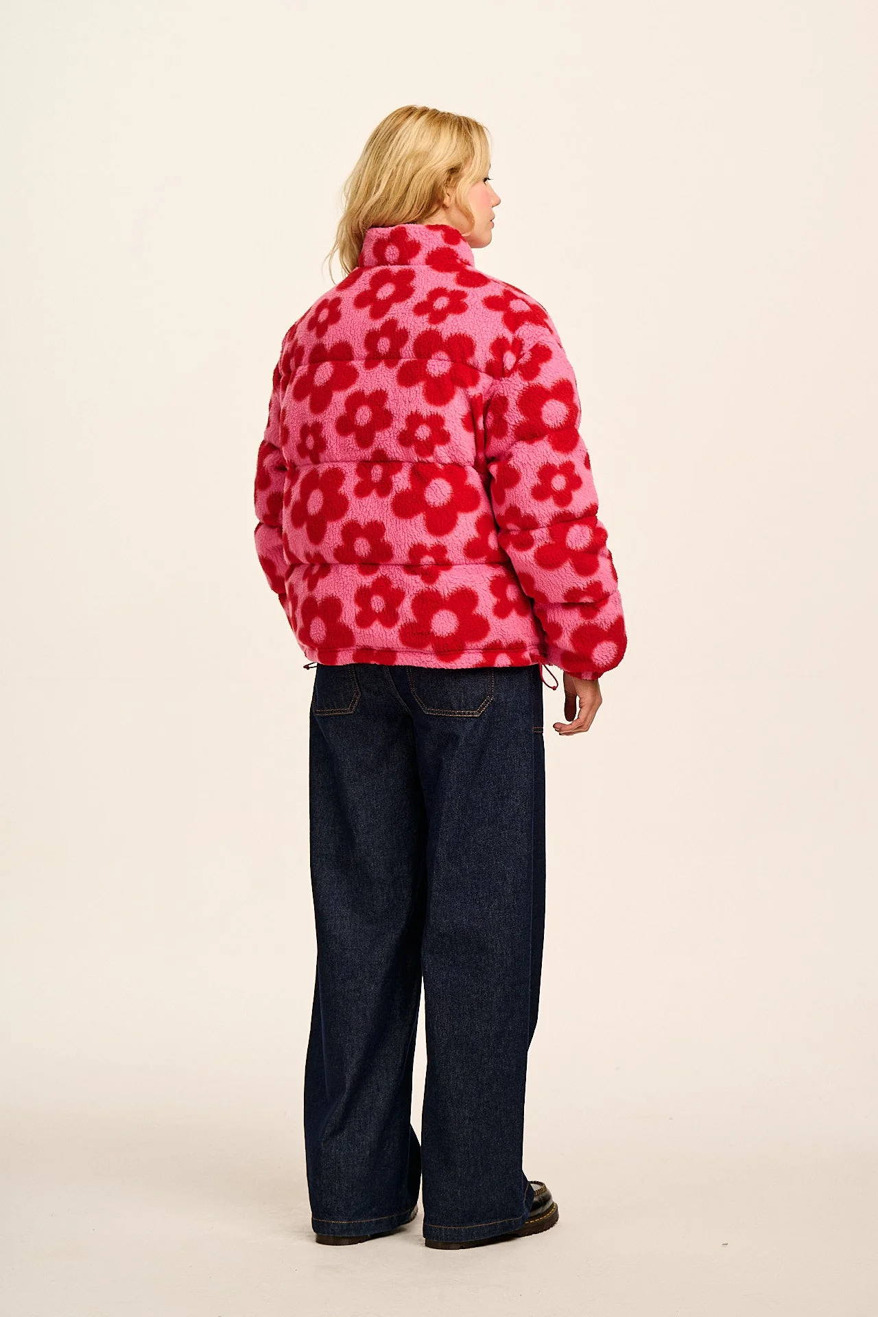 Paloma - Borg Puffer Jacket in Pink & Red Bubble Floral - Image 5