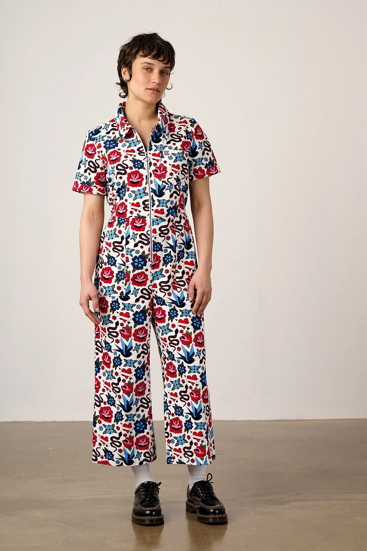 Ragan - Cotton Jumpsuit in Multi Coloured Tattoo Print - Image 2