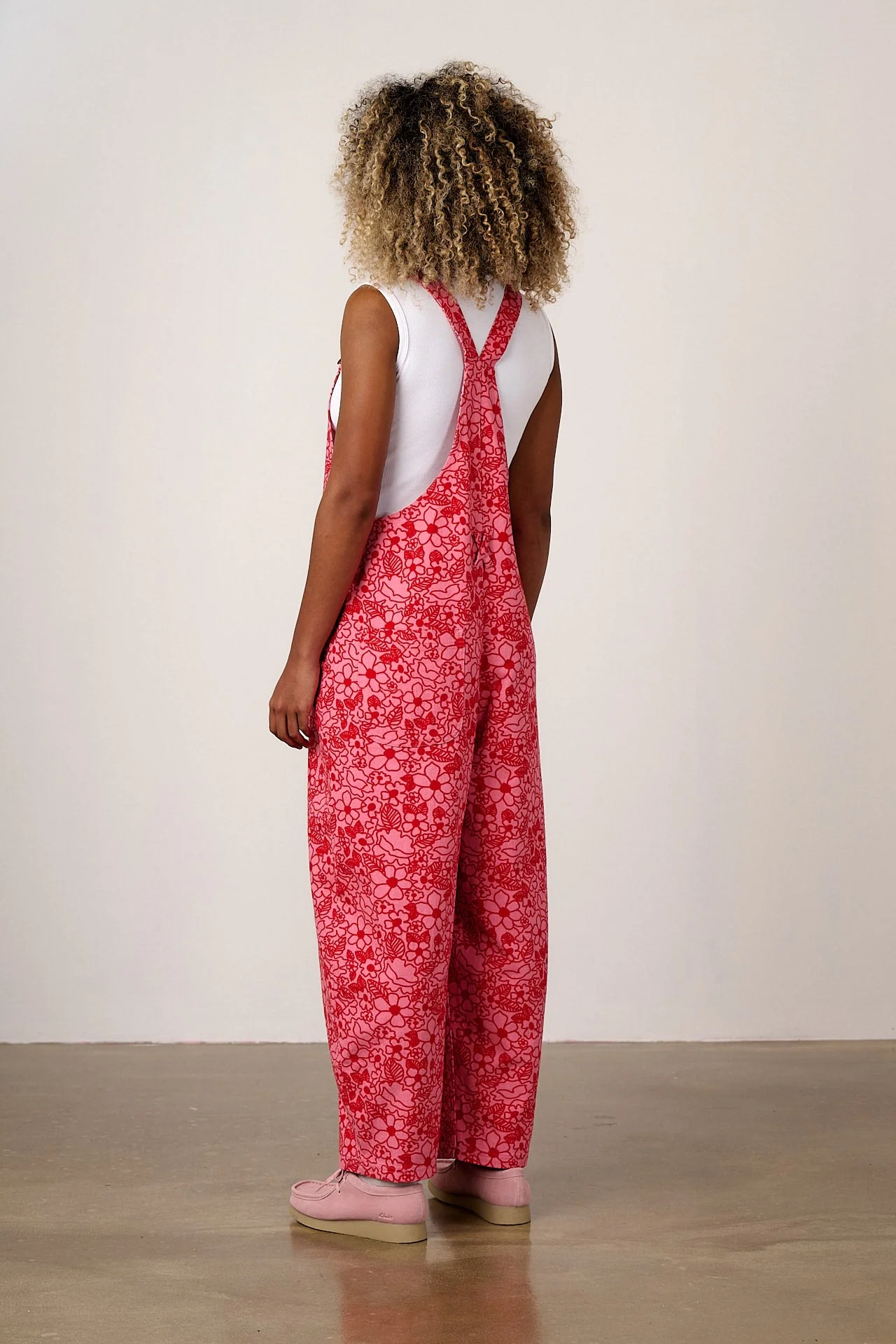 Toluca - Cotton Barrel Leg Dungarees in Pink & Red Kahlo Bloom - Image 6